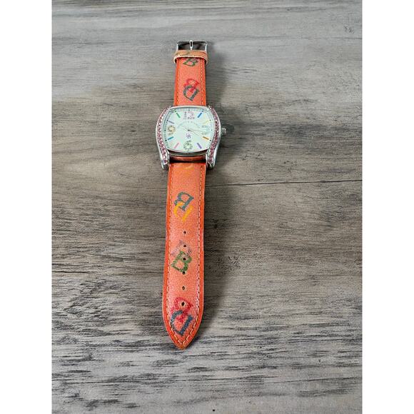 Dooney & Bourke Pink Swarovsk Crystal Orange Band Wristwatch Watch Women's EUC - Picture 1 of 5